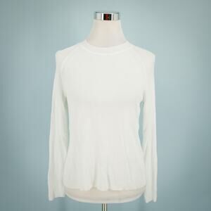Eileen Fisher Size Small S White System Ribbed Knit Crew Long Sleeve Top Blouse